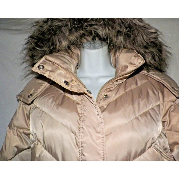 Women's M Reaction Kenneth Cole GIII Down Puffer Coat Satin Champagne Fur Hood - Picture 14 of 14